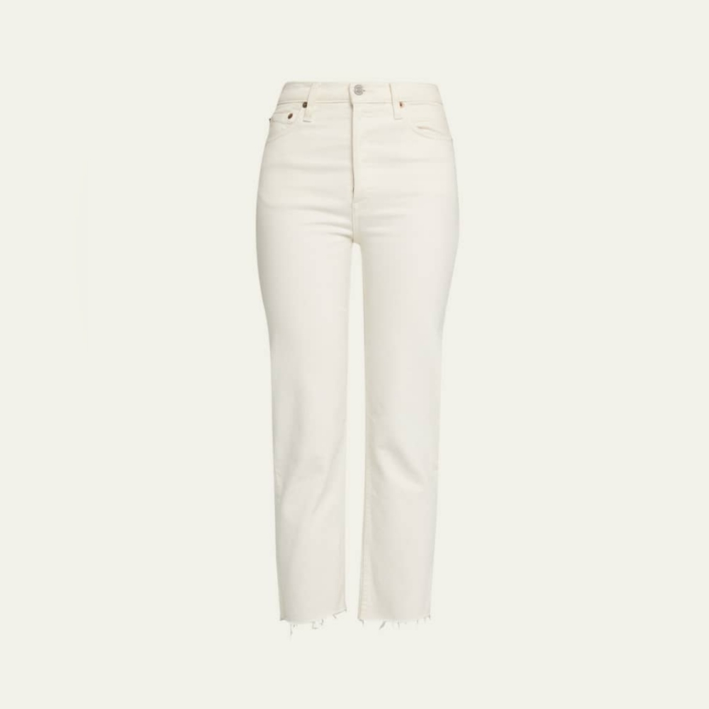 NWT Slim Straight Ankle Jeans Raw Edge Re/Done 70s Stovepipe Buttonfly White 26